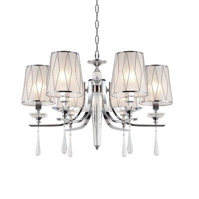 Conical Matte Glass Pendant Modernist 6 Lights Dining Table Chandelier with Crystal Drop in Chrome