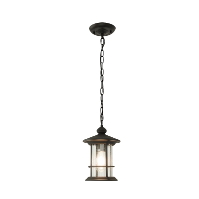 Country Cylinder Shade Drop Pendant 1 Bulb Clear Glass Ceiling Lamp in Black with Metal Frame