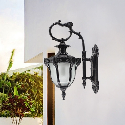 Countryside Urn Sconce Lighting Single Bulb Cream Glass Wall Mounted Light Fixture in Black/Bronze