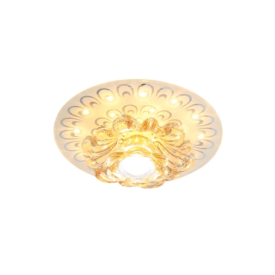 Crystal White Flush Mount Fixture Blossom LED Contemporary Ceiling Flush with Peacock Tail Pattern