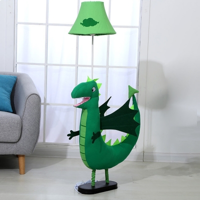 Dinosaur Fabric Standing Floor Light Cartoon 1-Bulb Green Stand Up Lamp for Kids Bedroom