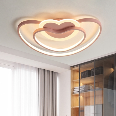 Dual Loving Heart Frame Flushmount Nordic Acrylic LED Bedroom Flush Mount Ceiling Light in White/Pink/Blue
