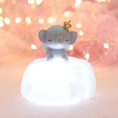 Elephant Sleeping/Sitting Night Light Cartoon Resin Child Bedside Mini LED Table Stand Lamp in Pink/Grey