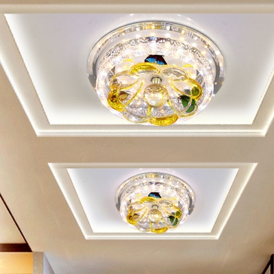 Floral Hallway Flush Light Fixture Simple Crystal LED Yellow Flush Mount in Warm/White Light