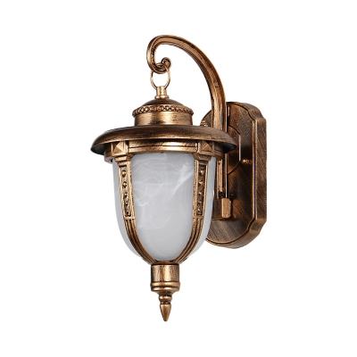 Frosted Glass Urn Wall Light Rustic 1-Head Outdoor Wall Sconce Lighting Fixture in Black/Gold/Bronze