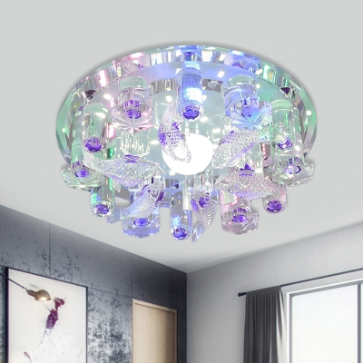 Halo Clear Crystal Flush Light Simplicity LED Corridor Ceiling Lighting with Fish Design