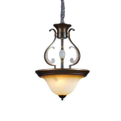 Hat Shaped Kitchen Dinette Pendant Lamp Vintage Beige Glass 4-Bulb Bronze Chandelier Light Fixture