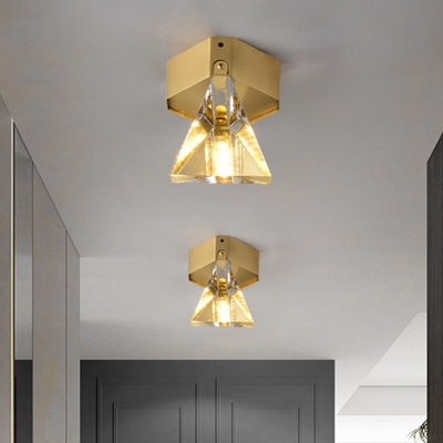 Irregular Mini Foyer Flush Light Minimalism Crystal Brass LED Close to Ceiling Light Fixture