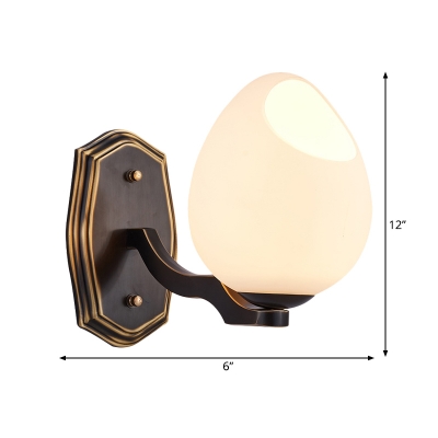 Ivory Glass Egg Wall Sconce Retro 1 Light Living Room Wall Mounted Light in Black