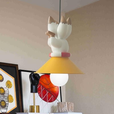 Kids Creative 1 Bulb Hanging Lamp Orange Dog/Duck/Fox Wearing Cone Collar Down Lighting Pendant with Resin Shade
