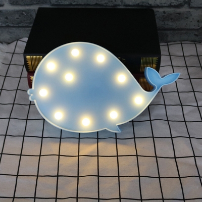 Kids Cute Whale Mini Wall Mount Lamp Plastic Child Bedside Battery LED Table Light in Pink/Blue