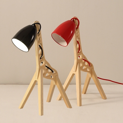 Kids Giraffe Table Lighting Wood 1-Light Child Bedroom Night Lamp with Bell Lampshade in Black/Red/Yellow