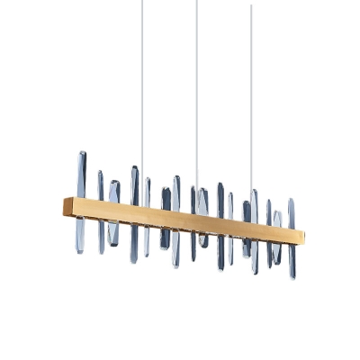 Linear Restaurant Island Lamp Postmodern K9 Crystal LED Gold Hanging Ceiling Light, 32