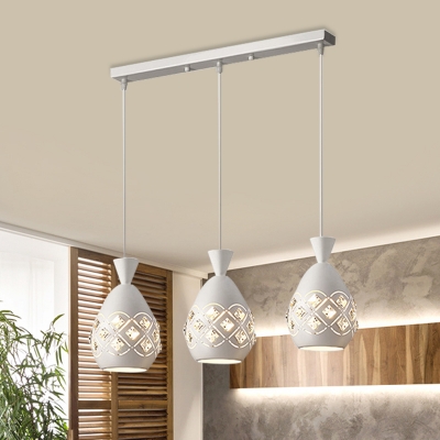 

Metal Domed Cluster Pendant Modernist 3 Lights White Finish Crystal Embedded Drop Lamp with Linear Canopy, HL627645