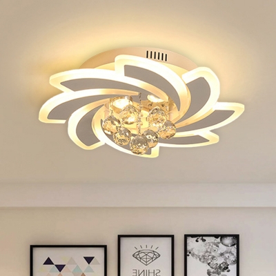 Minimalism Spiral Ceiling Light LED Acrylic Flush Mount in White with Faceted Crystal Orb