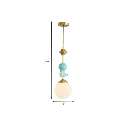 Minimalist Ball Pendant Lighting Milk Glass 1 Bulb Bedroom Hanging Lamp with Chick/Pig/Snake Top in Gold