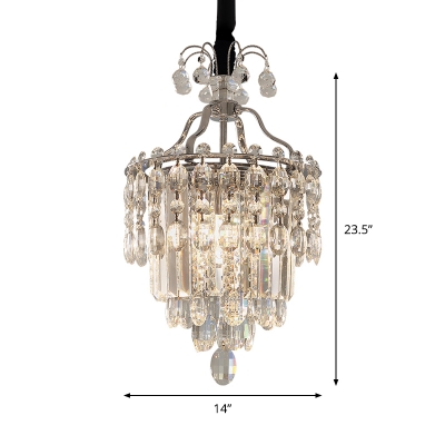 Modern Style Layered Tapered Chandelier 3 Lights Clear Crystal Down Lighting Pendant