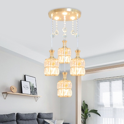 Modernist Faceted Crystal Cluster Pendant Light 3 Lights Ceiling Suspension Lamp in Gold