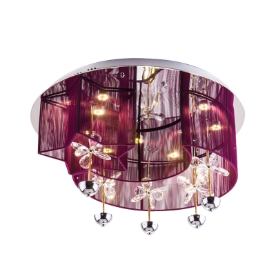 Moon and Star Flushmount Modernist Sheer Fabric LED Bedroom Flush Lighting in Silver/Red with Flower Crystal Deco