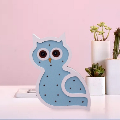 Night Owl Child Bedside Mini Wall Light Wooden Cartoon LED Nightstand Lamp in Pink/Blue