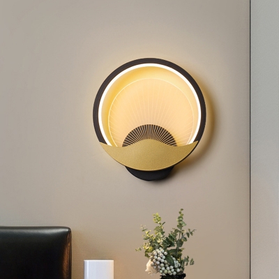 Nordic LED Wall Mount Lamp Black/White-Gold Chinese Fan-Like Sconce Lighting with Acrylic Shade in Warm/White Light