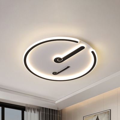 Nordic Ultrathin Clock Acrylic Flushmount LED Close to Ceiling Lamp in Black/Gold for Bedroom, Warm/White Light