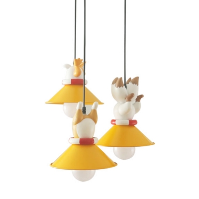 Orange Cluster Cone Pendant Cartoon 3 Lights Resin Hanging Ceiling Light with Animal Butt Top