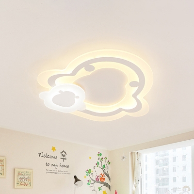 Penguin Acrylic Flush Mount Light Kids LED White Ceiling Lighting for Nursery, Warm/Inner White Outer Warm Light