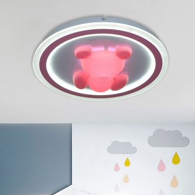 Pink Flower/Bear Shape Flush Light Fixture Cartoon LED Acrylic Flush Mounted Lamp for Kids Bedroom