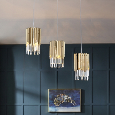 Prismatic Crystal Cluster Cuboid Pendant Postmodern 3 Lights Dining Table Suspension Lamp in Gold