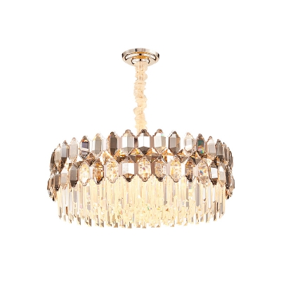 Prismatic Crystal Drum Chandelier Contemporary 16-Light Living Room Ceiling Suspension Lamp in Rose Gold