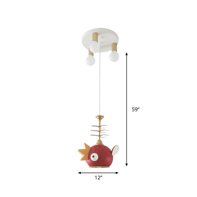 Red Carp Fish Ceiling Pendant Cartoon 1/4-Bulb Metal Hanging Light Fixture for Children Bedroom