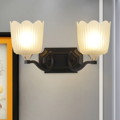 Scalloped Frosted White Glass Wall Light Fixture Retro 1/2 Lights Bedroom Wall Mounted Lamp