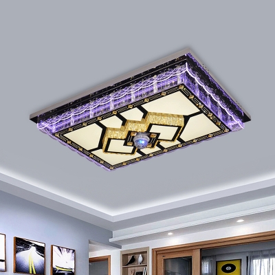 Simplicity Rectangular Ceiling Flush LED Clear Crystal Flush Light Fixture with Round/Rhombus Pattern for Living Room