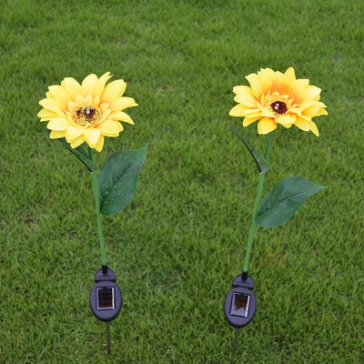 2pcs Sunflower Solar Operated Stake Light Modern Fabric 1-Head Yellow LED Landscape Light Kit