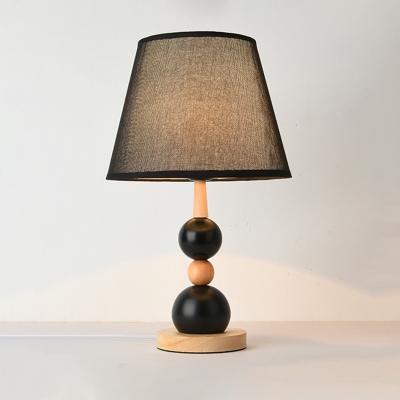 Tapered Fabric Nightstand Light Nordic 1 Head Black/White Table Lighting with Wood Ball Base