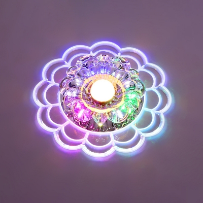 White LED Flush Mount Lamp Modernist Beveled K9 Crystal Floral Ceiling Light in Warm/Multi Color Light