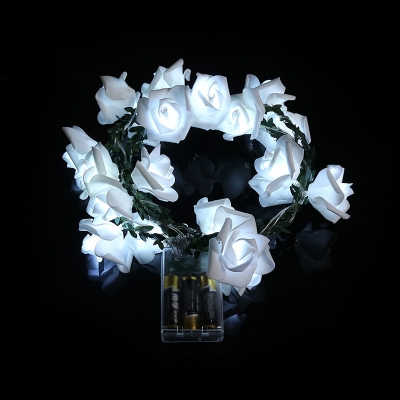 White Rose-Vine USB/Battery Fairy Light Modern Romantic 20/40-Head 9.8/19.6 Ft Fabric LED Light Strip for Wedding