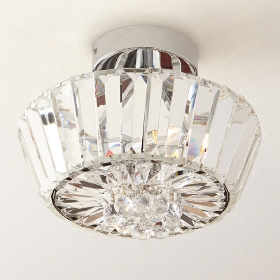 3-Bulb Semi Flush Mount Modern Bedroom Flush Light with Cone Crystal Shade in Chrome