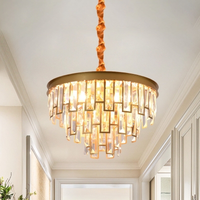 4/6 Bulbs Crystal Chandelier Luxury Gold Layered Round Living Room Ceiling Pendant Light