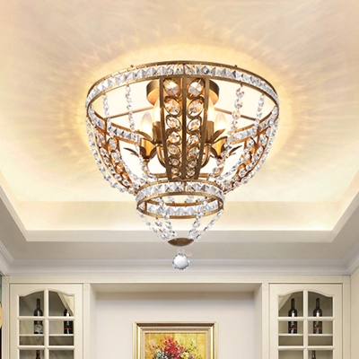 5-Light Open Gourd Flush Ceiling Light Traditional Gold Crystal Flush Mount Lamp for Dining Room