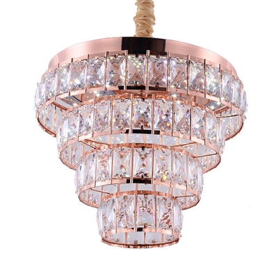 6 Heads Crystal Suspension Light Minimalist Rose Gold 4 Tiers Living Room Chandelier Lamp