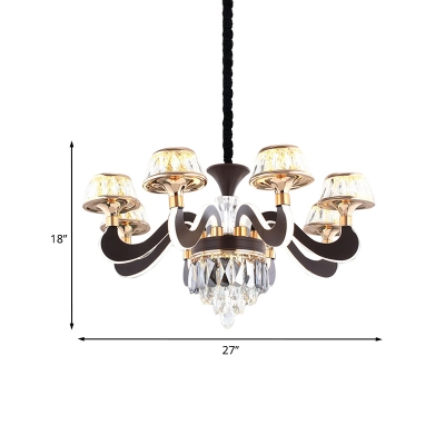 6-Light Pendant Lighting Fixture Modern Living Room Chandelier with Tapered Beveled Cut Crystal Shade in Black