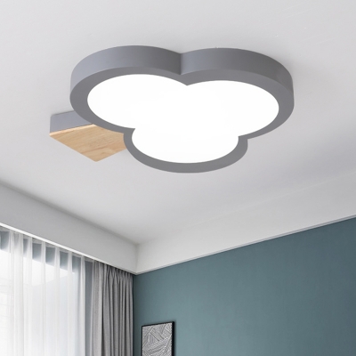 Acrylic Clover Ceiling Mounted Light Kids LED Flush Mount Lighting in Grey/White/Green with Wood Detail