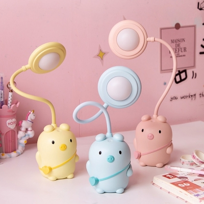 Bendable Cartoon Pig Desk Light Plastic Kids Bedroom LED Reading Book Lighting in White/Pink/Blue