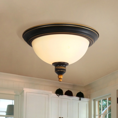 Black Cap Shape Ceiling Lighting Retro Matte Glass 3-Head Dining Room Flush Mount Light with Finial