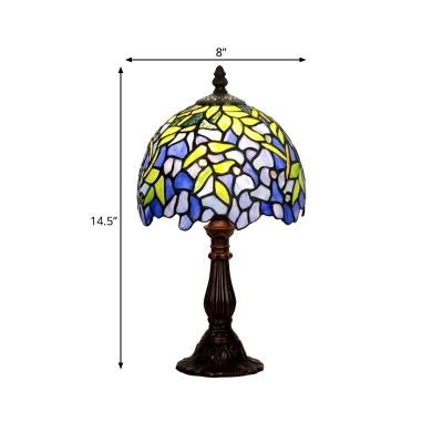 Blue Bowl Shade Night Table Light Tiffany Style 1 Light Stained Glass Bloom Pattern Desk Lamp with Coffee Base