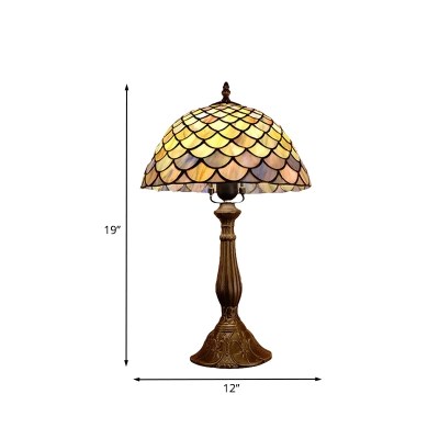 Bronze 1 Head Table Light Tiffany Stained Glass Fishscale Patterned Night Lamp for Bedside