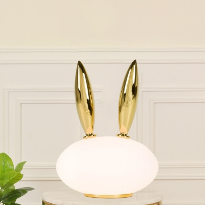 Cartoon Penguin/Owl/Rabbit Table Lamp Frosted White Glass Living Room LED Nightstand Lighting in Gold