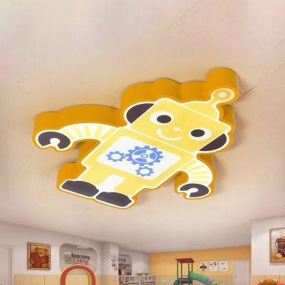 Cartoon Robot Ceiling Light Fixture Acrylic LED Kindergarten Flush Mount Lamp in Yellow/Orange/Blue